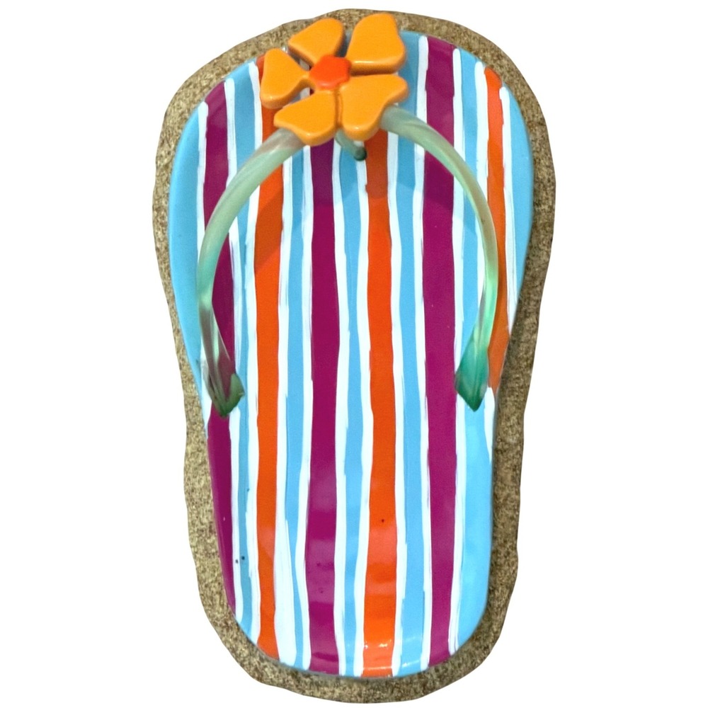 Sapria Flip Flop Soap Dish Trinket Tray Multi-Color Striped Resin Coastal Beachy